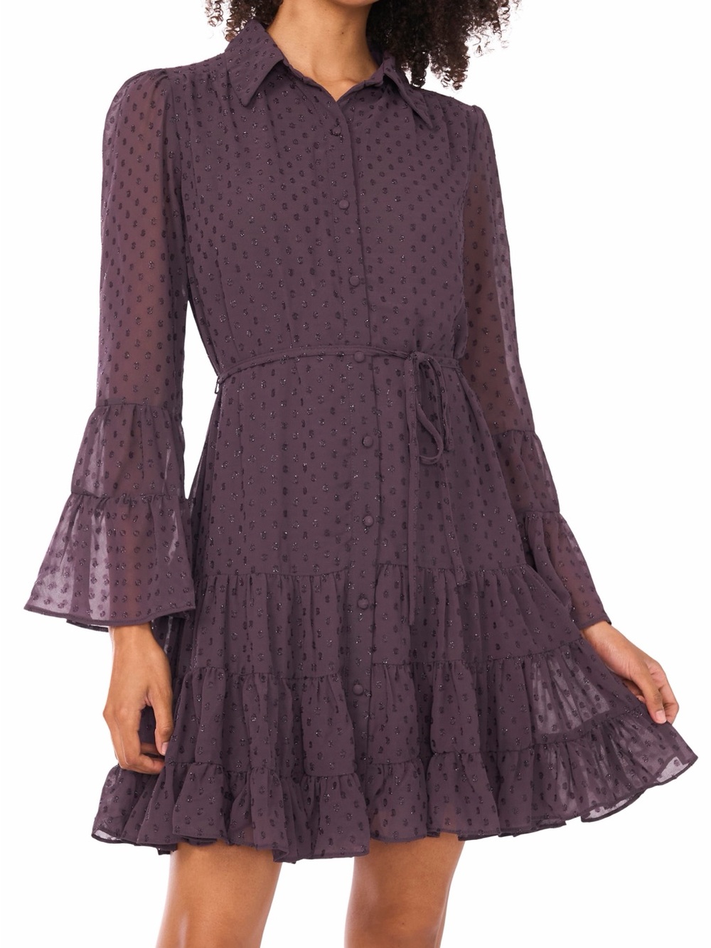 CeCe Plum Tiered Tie-Waist Mini Dress Nordstrom